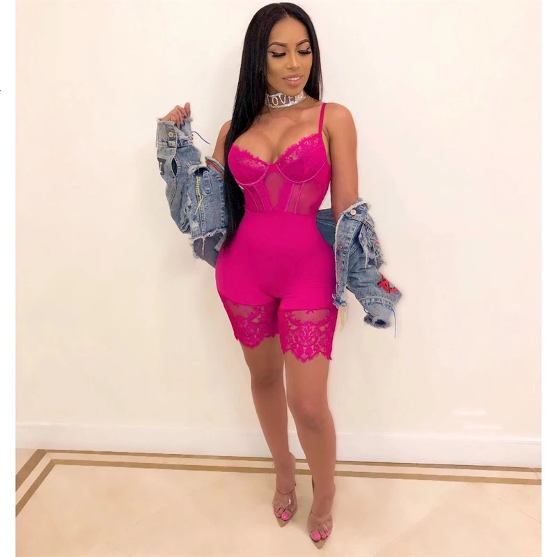 Сексуальный кружевной комбинезон без рукавов Клубная одежда Облегающий на