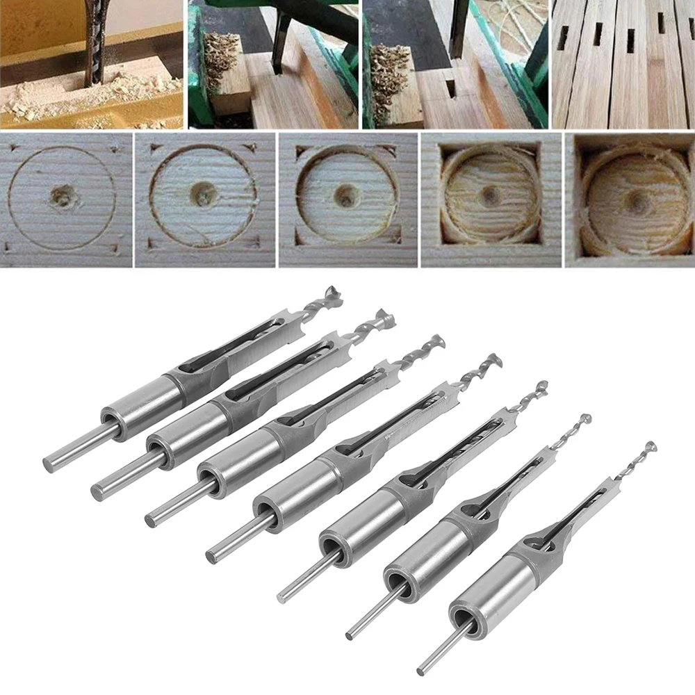 

7PCS HSS Square Hole Drill Twist Drill Bits Square Auger Mortising Chisel Drill Set Square Hole Woodworking Drill Tools Kit Set