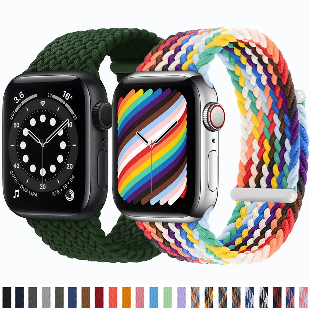

Нейлоновый Плетеный тканевый ремешок для Apple Watch band 44 мм 40 мм 38 мм 42 мм, эластичный браслет для iWatch Series 7 6 SE 5 4 3