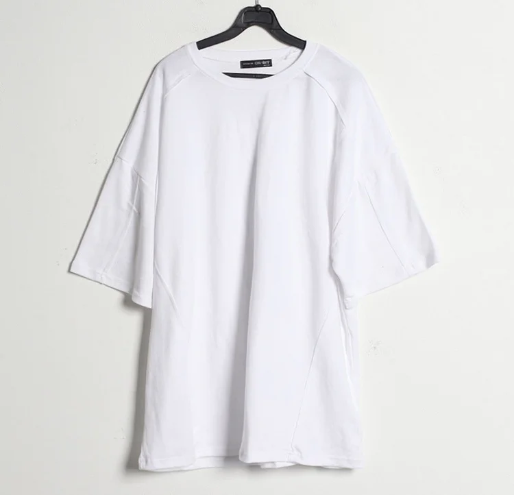 

Solid short sleeve t-shirt men's summer fashion brand Japanese versatile half sleeve simple back wavy dark line trend loose T-sh