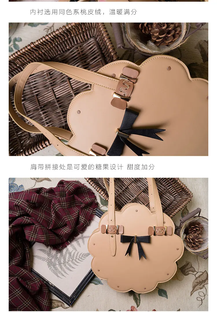 

Fashion Mori Girl Retro Cute Biscuit shape Bowknot Lolita Brown Shoulder Bag Korean Harajuku Soft Girl Kawaii PU Handbags Gift