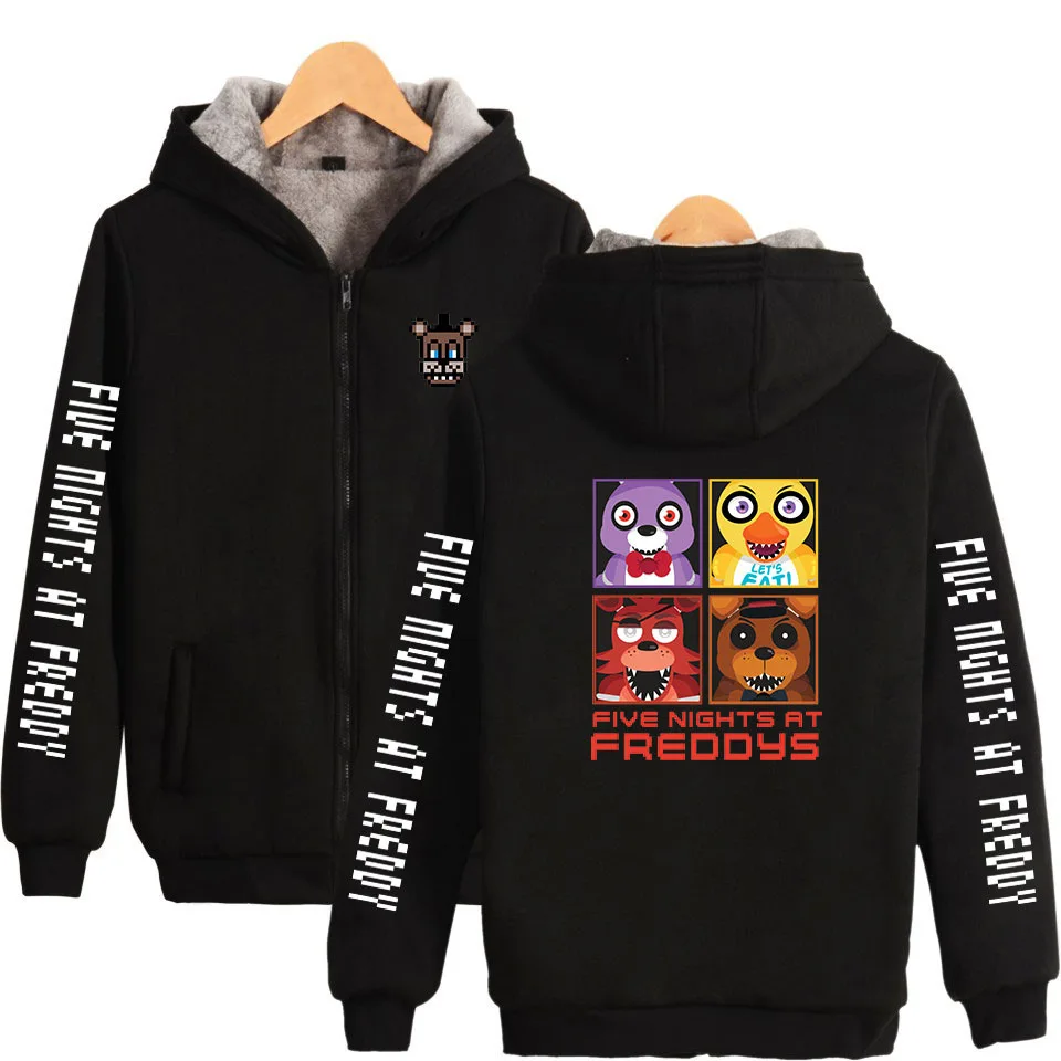 

FNAF Five Nights At Freddy's Women/Men Hoodies Sweatshirts Winter Thick Warm Fleece Zipper Hooded Jacket Outerwear Streetwear