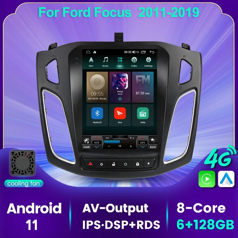 

Автомобильная аудиосистема 6G + 128G Android 11 RDS DSP, автомобильный видеоплеер, автомобильный мультимедийный плеер для Ford Focus 2011-2019, GPS-навигация, без...