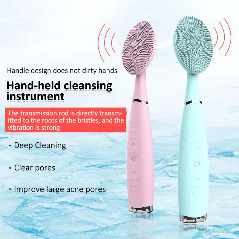 

Электрическая ручная Водонепроницаемая силиконовая щетка для чистки пор, Высокочастотный массаж лица, уход за кожей