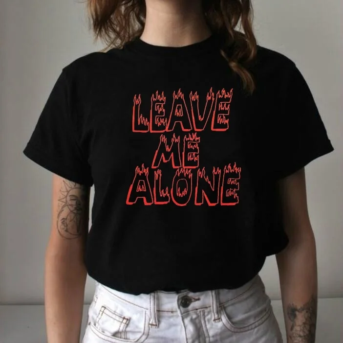 

LEAVE ME ALONE Flame Letter Printing Woman Tshirts Short Sleeve Harajuku T Shirt for Women Streetwear Summer Tops Ropa De Mujer