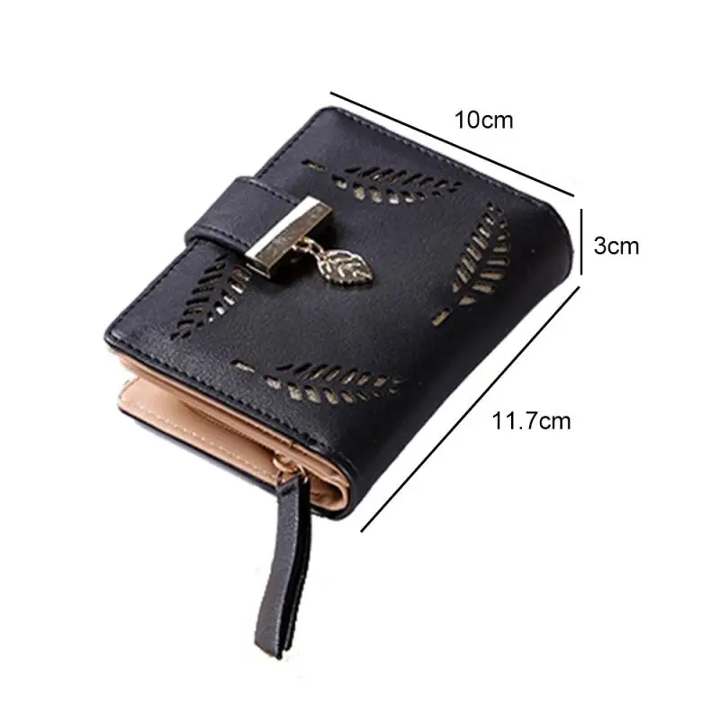 

Кошельки женские, 1 шт., модные короткие кошельки, Корейская версия, кошелек с пряжкой и полыми листьями, сумка для карт, короткая кожаная сум...