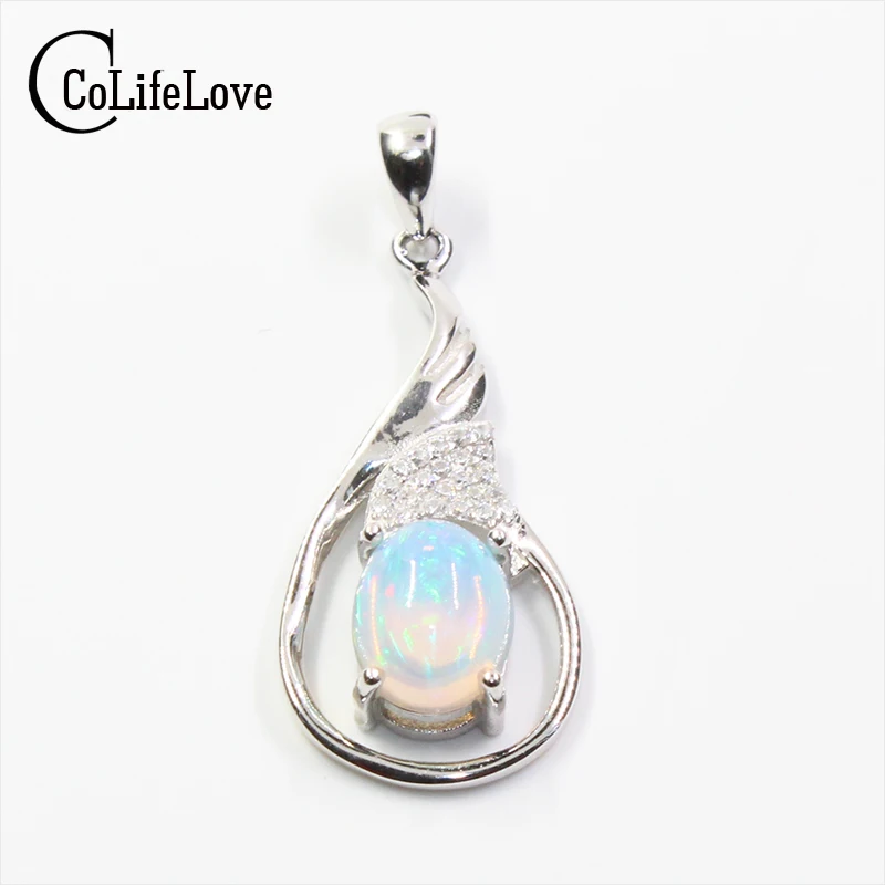 Элегантный серебряный кулон с натуральным опалом 7 мм * 9 ослепительный