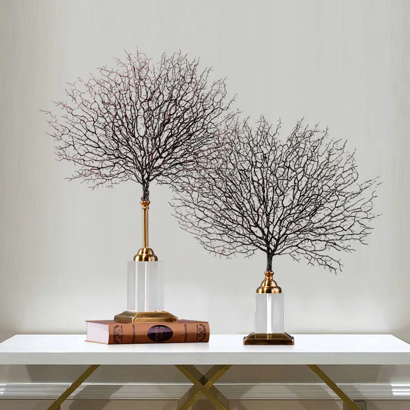 Красивое Коралловое дерево ремесло с прямоугольной кристаллической основой