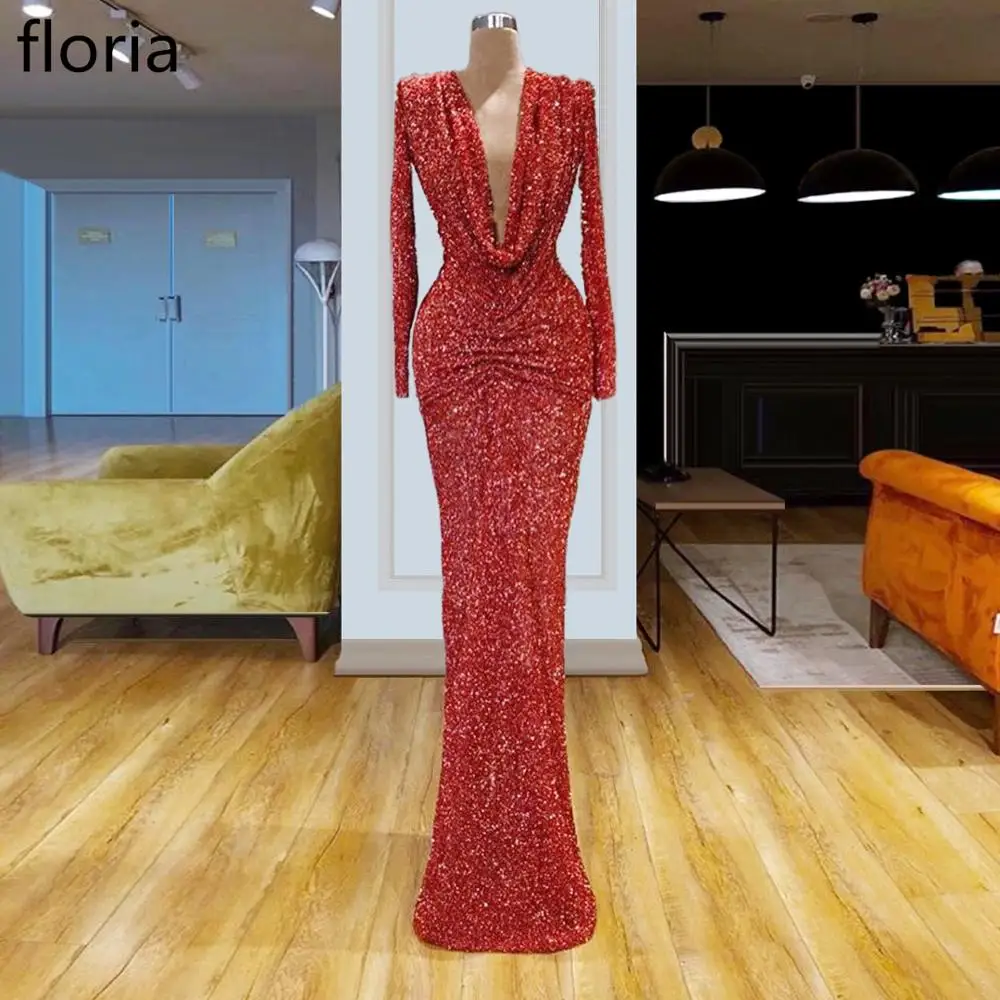 New Fashion Red Glitter Formal Evening Dresses Long Turkish Couture Mermaid Prom Dress Party Dubai Abendkleider Vestidos 2019 | Свадьбы и