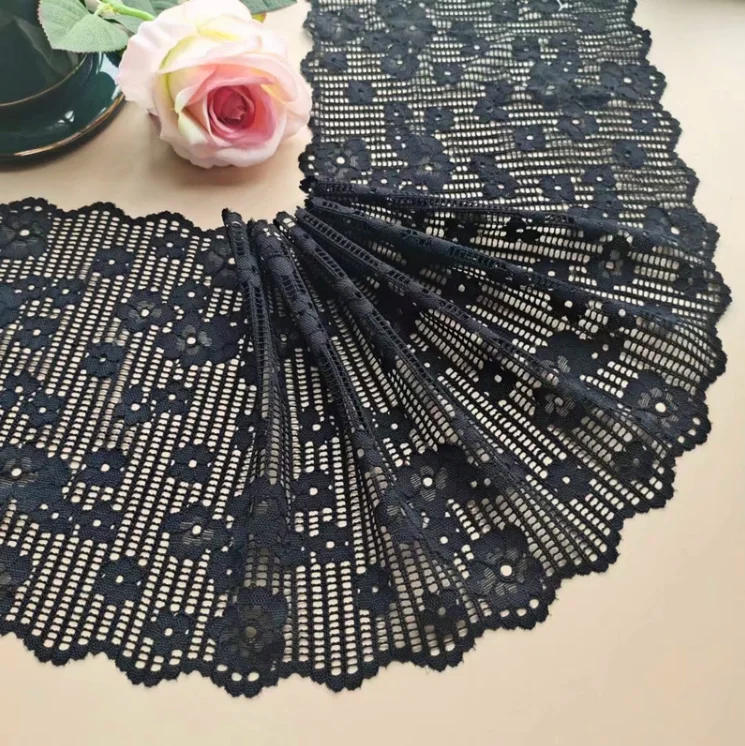 1 Meter Beautiful Elastic Lace Applique Sewing Craft DIY Dress Curtain Decoration 20CM Black Flower Trim Fabric | Дом и сад