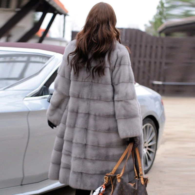 Luxury 100cm Long Mink Fur Coat Stand Collar High Quality Natural Full Pelt Mink Fur Jacket For Women Winter Overcoats Plus Size
