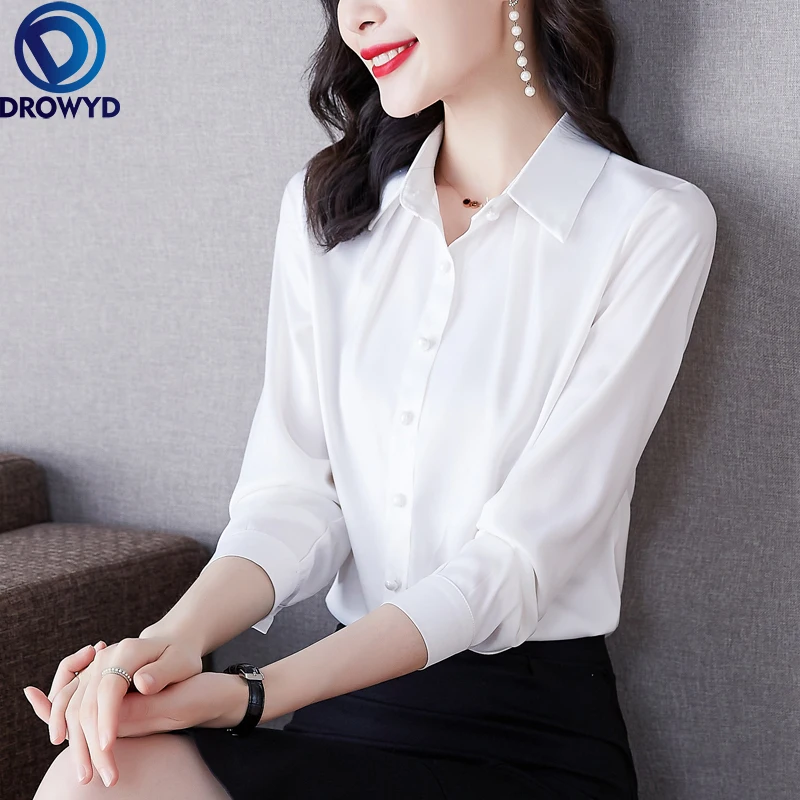 קוריאני אופנה משי נשים חולצות משרד ליידי חולצות סאטן ארוך שרוול נשים חולצות וחולצות Blusas Largas חולצה
