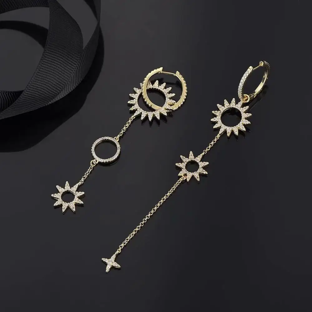 Лучший подарок женские серьги новые асимметричные длинные с солнечным цветком