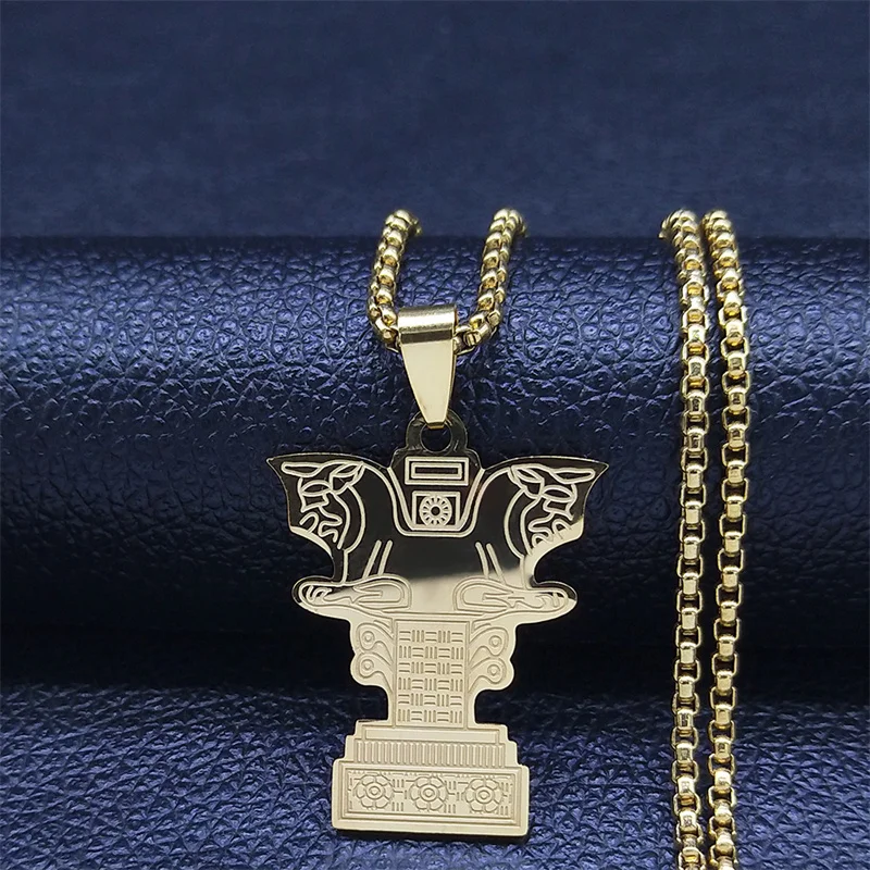 

IRAN lion Cross Stainless Steel Pendant Necklace Gold Color Big Long Persian Empire Chain Necklace Jewelry joyeria N2264S02