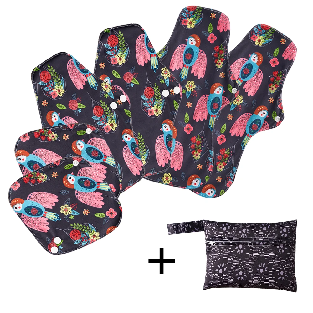 Bounippy-Conjunto de almohadillas sanitarias reutilizables, 6 + 1, almohadillas de carb&oacute;n de bamb&uacute;, bragas lavables, maternidad, menstruaci&oacute;n-4