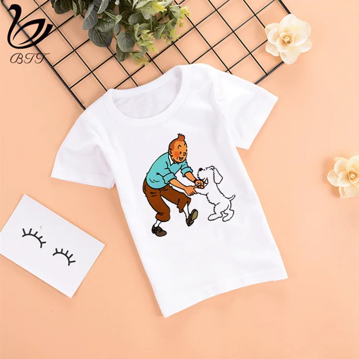 Tintin/модные летние стильные Забавные топы для девочек с героями мультфильмов; модная уличная одежда; Harajuku; футболка для мальчиков; уличная детская футболка - Цвет: G
