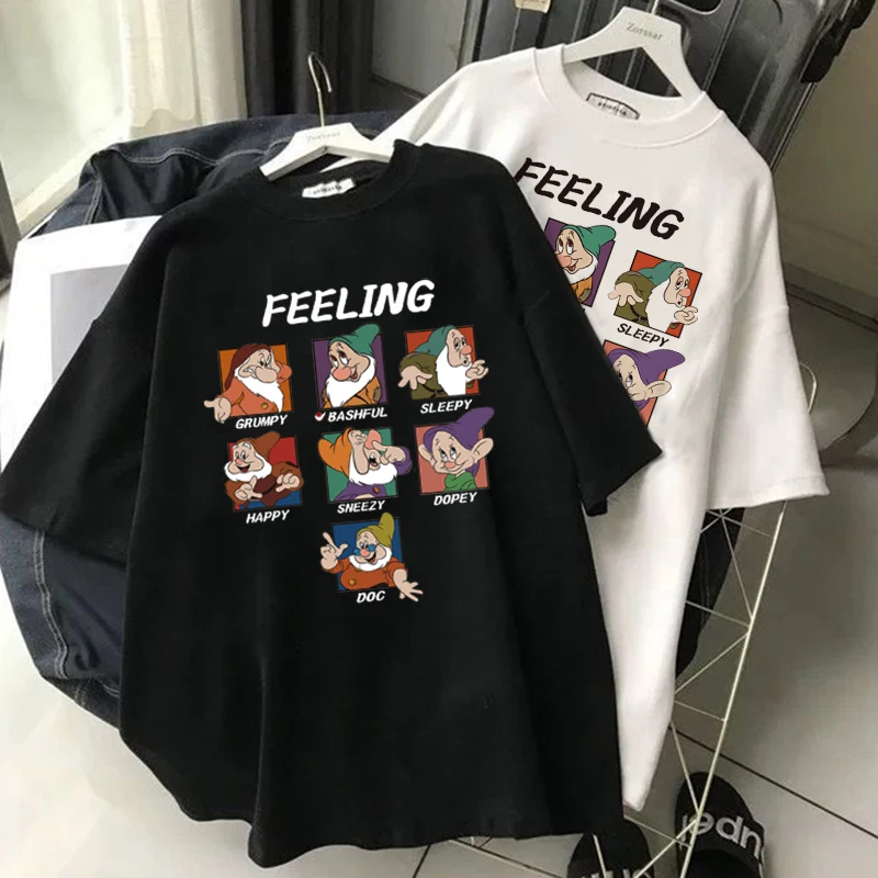 

Disney Princess Series Snow White and the Seven Dwarfs Queen Witch Villain Ariel Cartoon Print Women T-Shirt Short Sleeve Tops