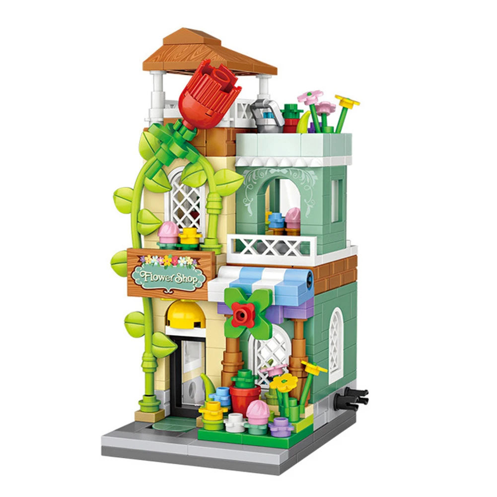 

City View Scene Building Blocks Cinema Toy Store Flower Shop Models Architectures Mini Blocks Kids Educational Toys