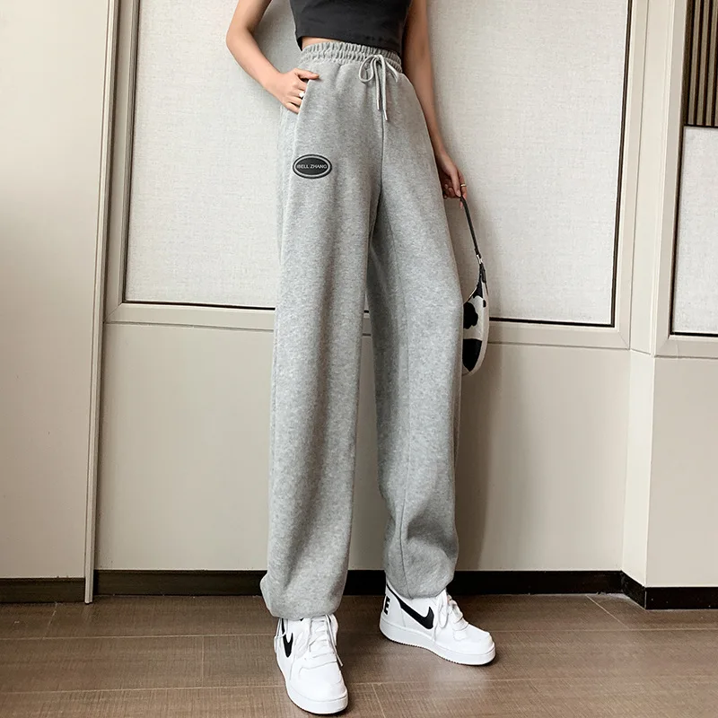 

Серые спортивные штаны для женщин, повседневные спортивные штаны для бега с высокой талией, женские брюки с буквенным принтом, уличная одеж...