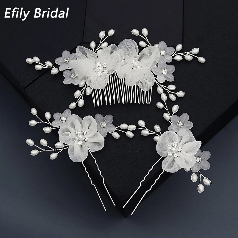 

Efily Bridal Wedding Hair Accessories 3pcs/set Flower Hair Combs Pins for Women Party Jewelry Bride Headpiece Bridesmaid Gift