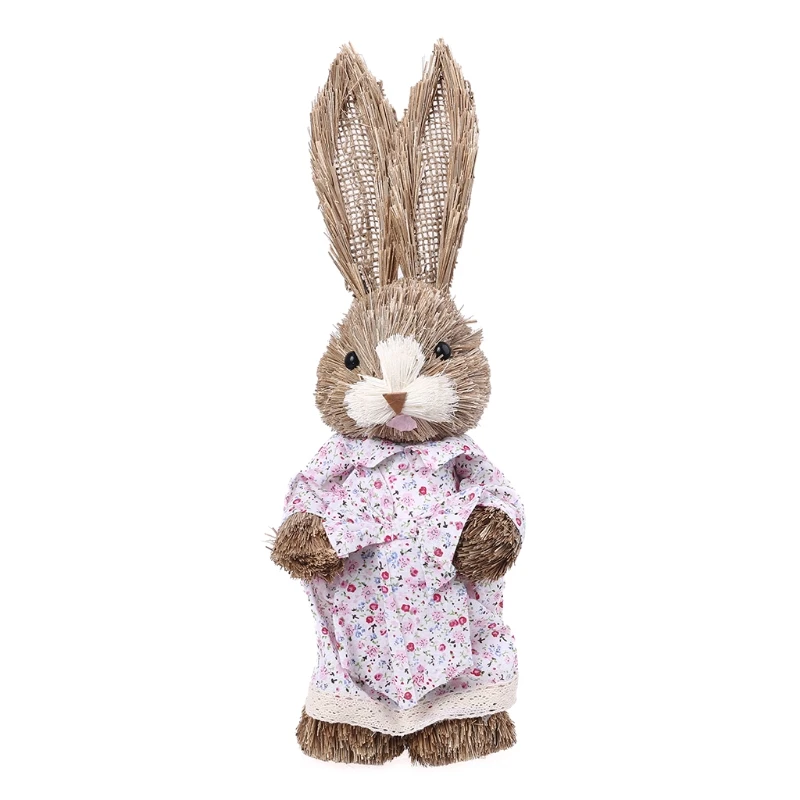 

14" Artificial Straw Bunny Standing Rabbit with Carrot Home Garden Decoration Easter Theme Party Supplies