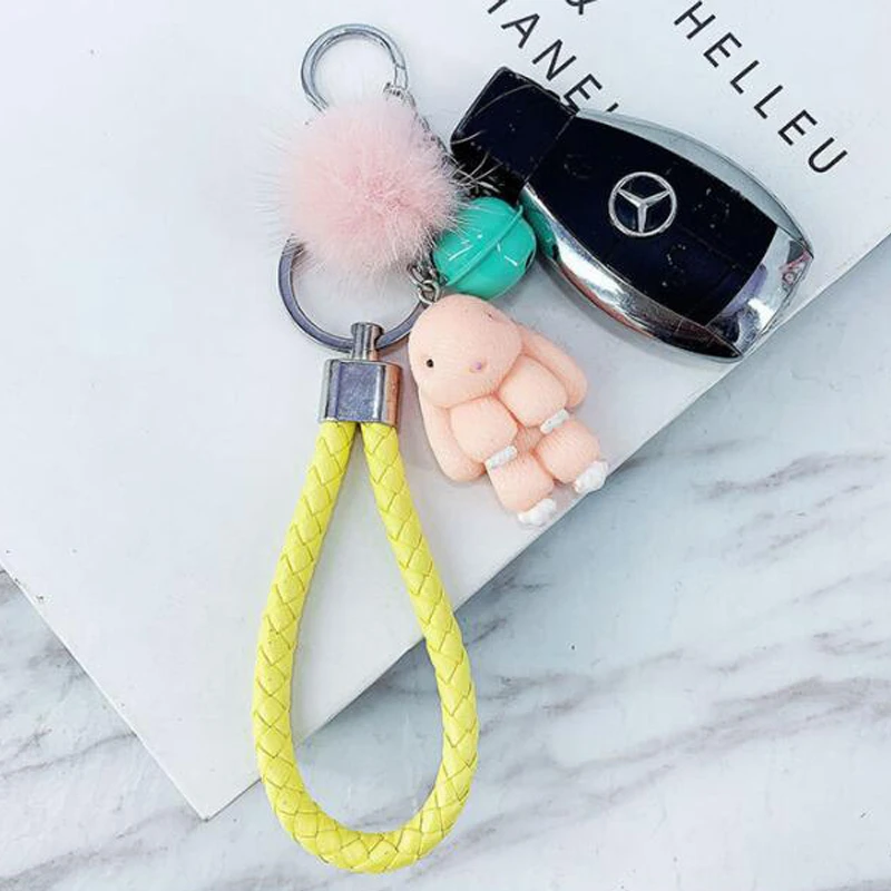 Симпатичный брелок из смолы в виде кролика с шариком норкового меха женский для