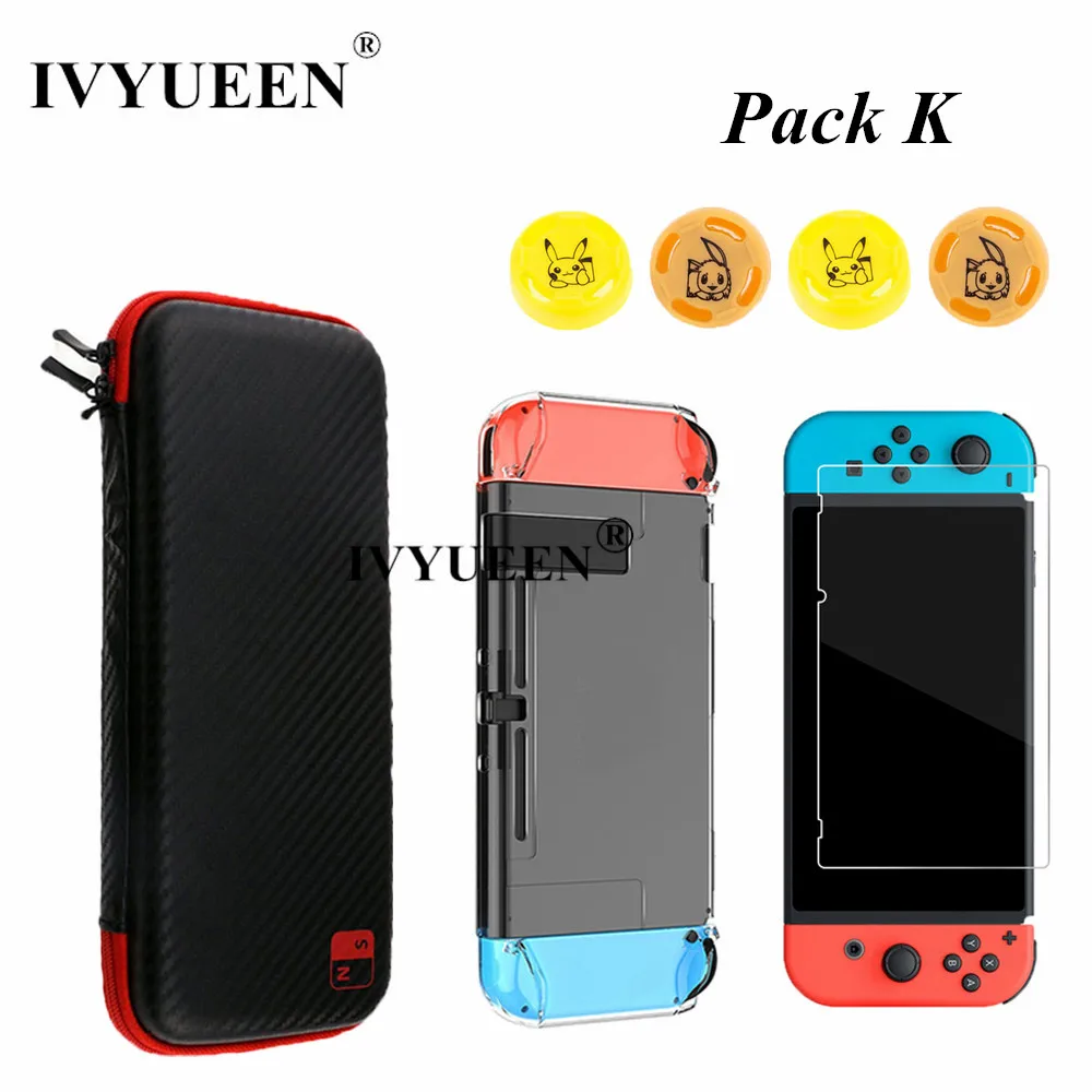 Pack K IVYUEEN чехол из углеродного волокна для kingd Switch NS сумка для хранения водонепроницаемая с силиконовой кожей для Joy Con крышка контроллера ручки - Цвет: Pack K