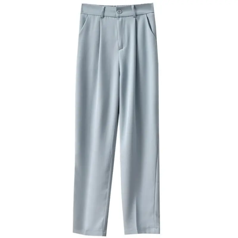 

Summer Women Suit Pants Elastic High Waist Koren Thin Style Loose straight Ninth Femal Trousers Ladies FashionCasual Slacks 2021