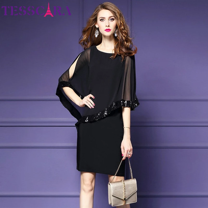 Женское шифоновое платье с блестками TESSCAR элегантное винтажное дизайнерское для