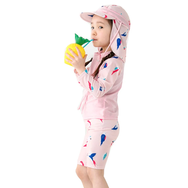 Пляжная одежда для маленьких девочек купальник детские Мультяшные птицы UPF50 +