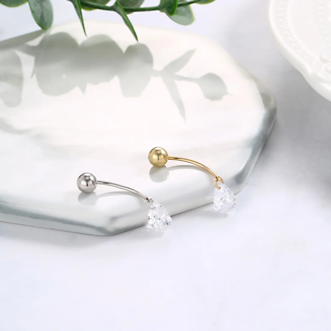 Neoglory S925 циркониевые прозрачные кольца для пупка в форме капли воды женщин