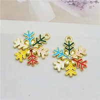 julie wang 6pcs enamel colorful snowflake charms rhinestone alloy christmas pendant bracelet earrings jewelry making accessory
