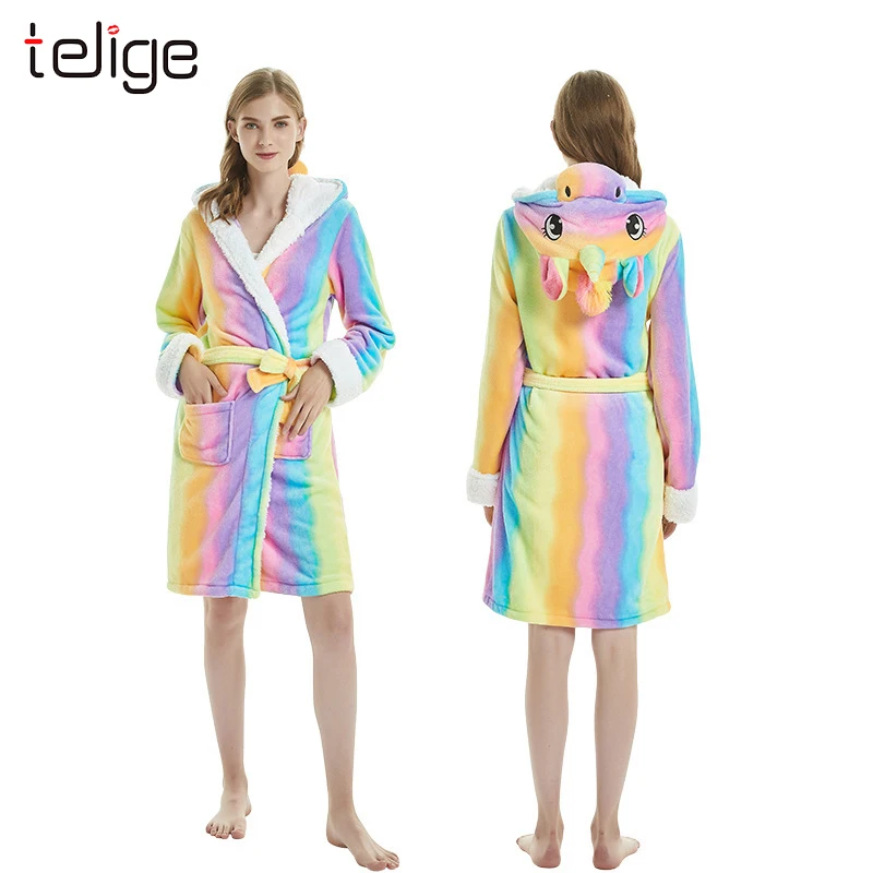Единорог для девочек звезда радуга животное халат женщин Зимняя ночная рубашка