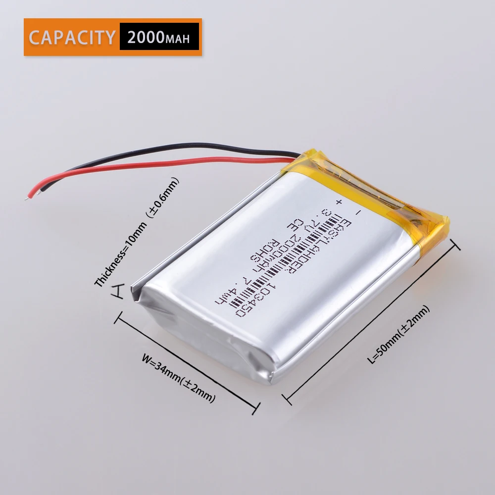 3 7 V 2000mAh 103450 Lipo полимерная литиевая аккумуляторная батарея для мыши Bluetooth колонки