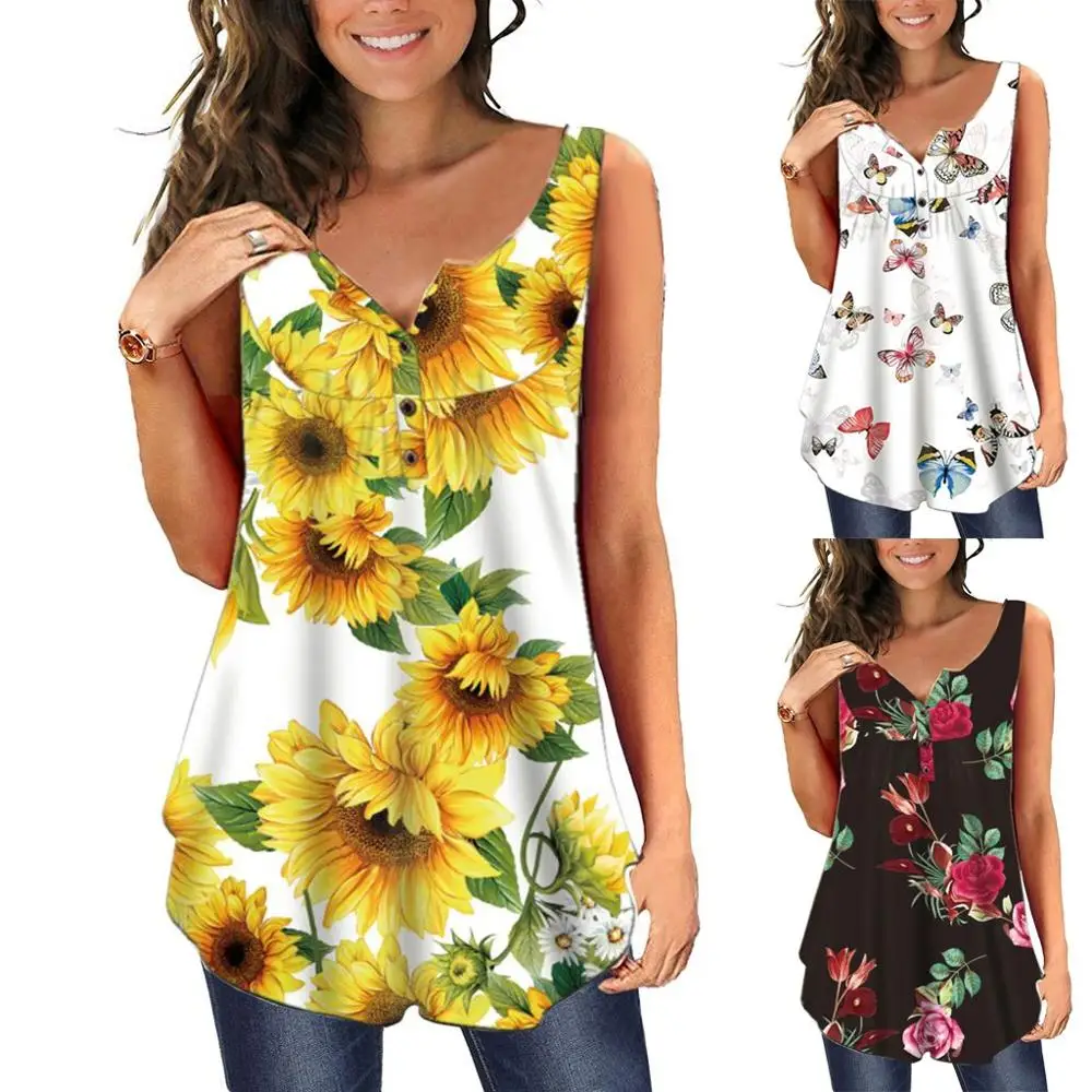 Женские блузки цветочного размера плюс однотонные женские летние топы с