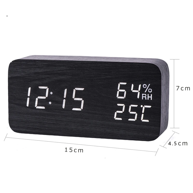 Modern Led Alarm Clock Temperature Humidity Electronic Desktop Digital Table Clocks Black + white subtitles |