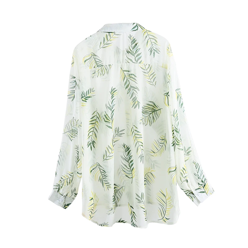 Однотонные блузки с принтом листьев женские модные Прозрачные рубашки длинными