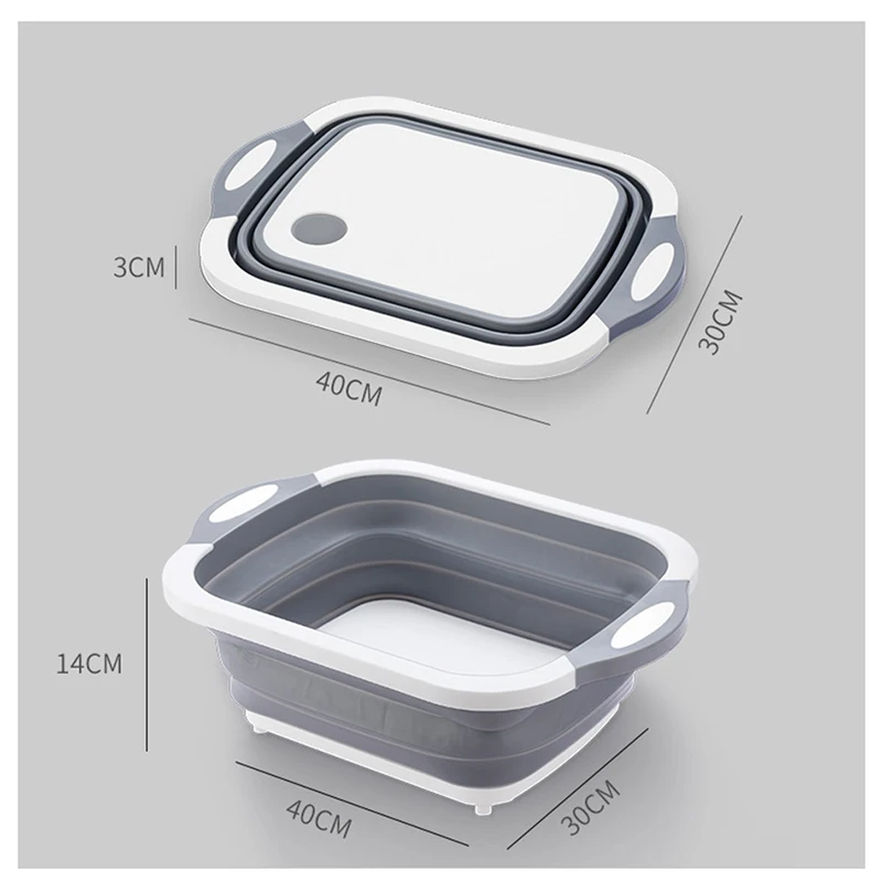 

3 In 1 Multifunctionele Opvouwbare Snijplank Keuken Opvouwbare Afvoer Mand Hakblokken Wassen Mand Keuken Organizer Gereedschap