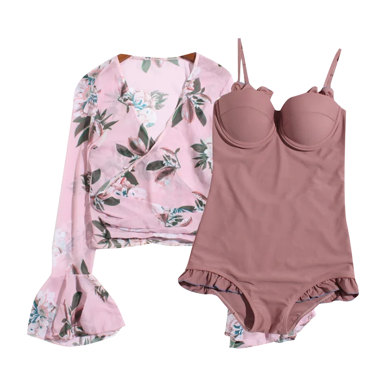 Женский слитный купальник с принтом купальный костюм пляжная одежда накидкой