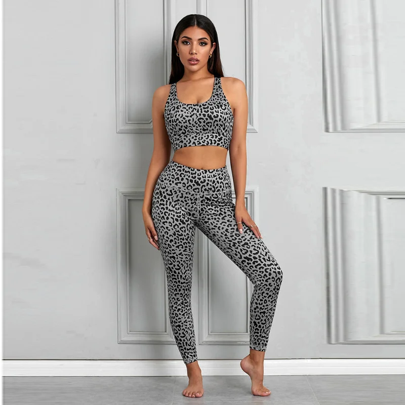 

Women Leopard Yoga Suit High Waist 2 Two Piece Workout Set Tie Dye Outfit Jogger Sportwear Active Bra Leggings Dancing Tracksuit