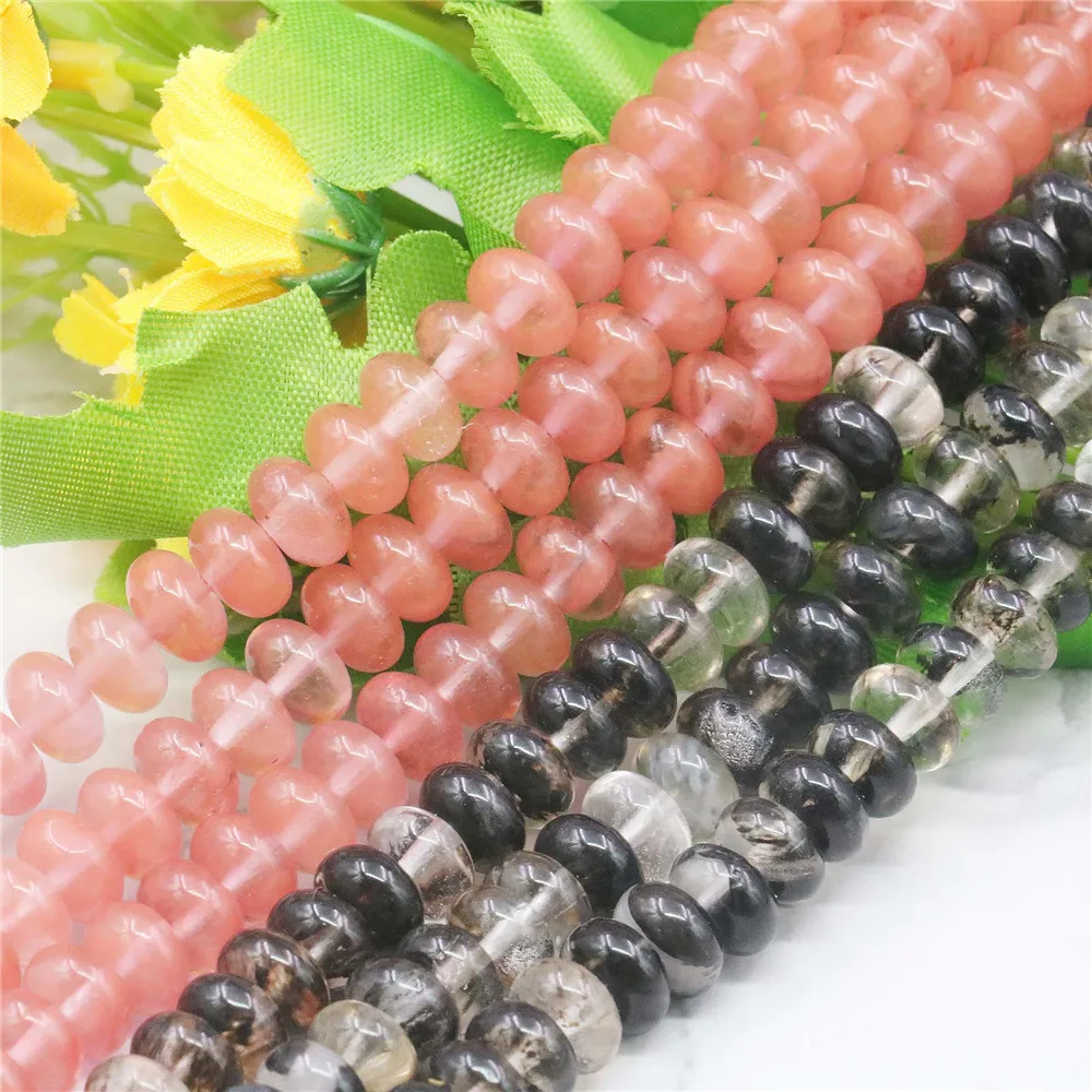 

5x8mm Abacus Pink & Black Watermelon Chalcedony Stone Loose Beads Women Natural Jaspers Hand Made Fashion Jewelry Making Design
