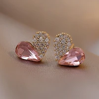 925 silver needle small stud earrings heart simple temperament premium ear studs rhinestone korean fashion jewelry for women