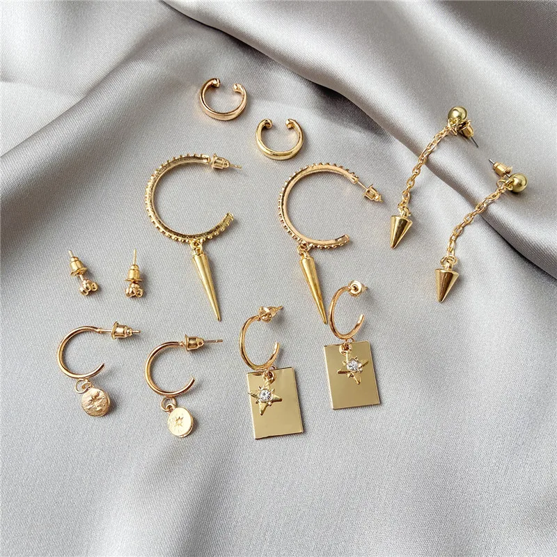 6 шт. серьги подвески в стиле панк со звездами и луной круглые геометрические