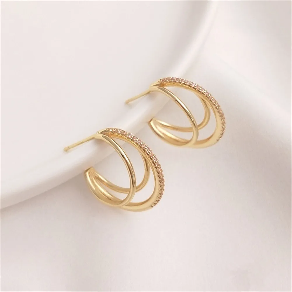 Серьги-гвоздики из серебра 925 пробы с цирконом 14 к золотого цвета | Украшения и