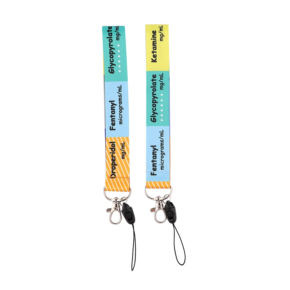 JF968 Critical Care ICU Anesthetics Cartoon Print Lanyards Key Chain Short Neck Straps Badge Holder Keyring for Doctors Nurses