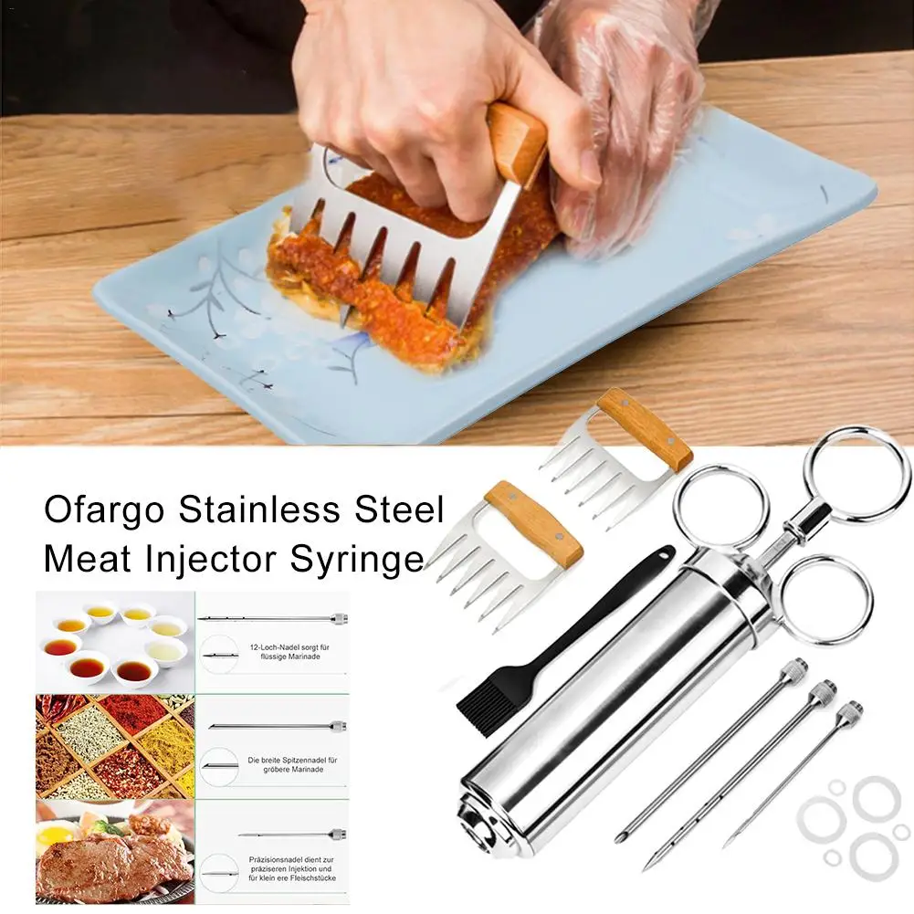 

1set Turkey Seasoning Syringe Three-needle Stainless Steel Seasoning Syringe Needle Ofargo Thanksgiving Turkey Meat Injector