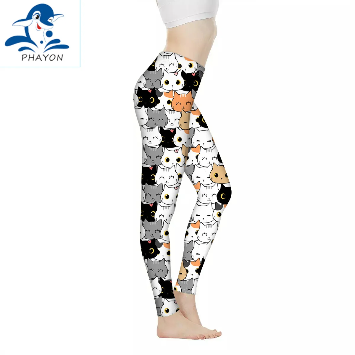 

High Waist Yoga Pants Women Fitness Sport Leggings Cartoon Cats 3D Print Elastic Gym Workout Tights Running Trousers Plus Size