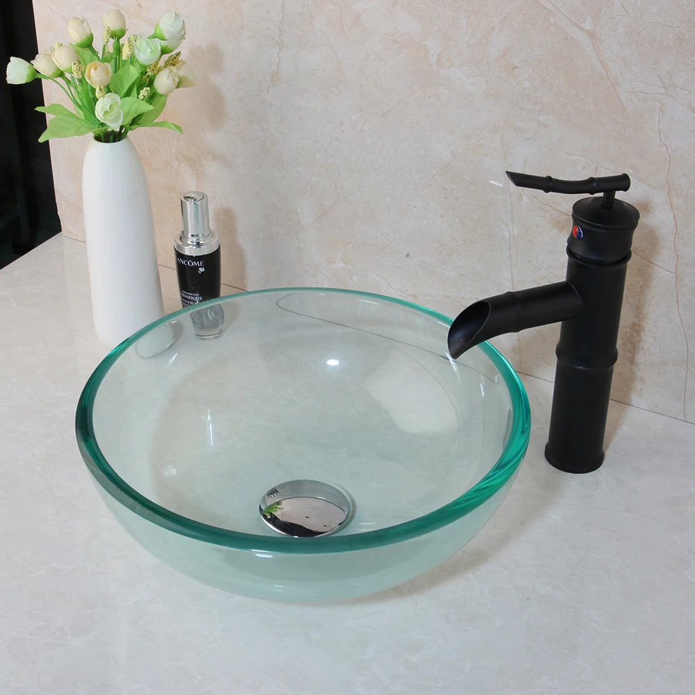 Круглый смеситель для раковины в ванную комнату YANKSMART кран из закаленного стекла