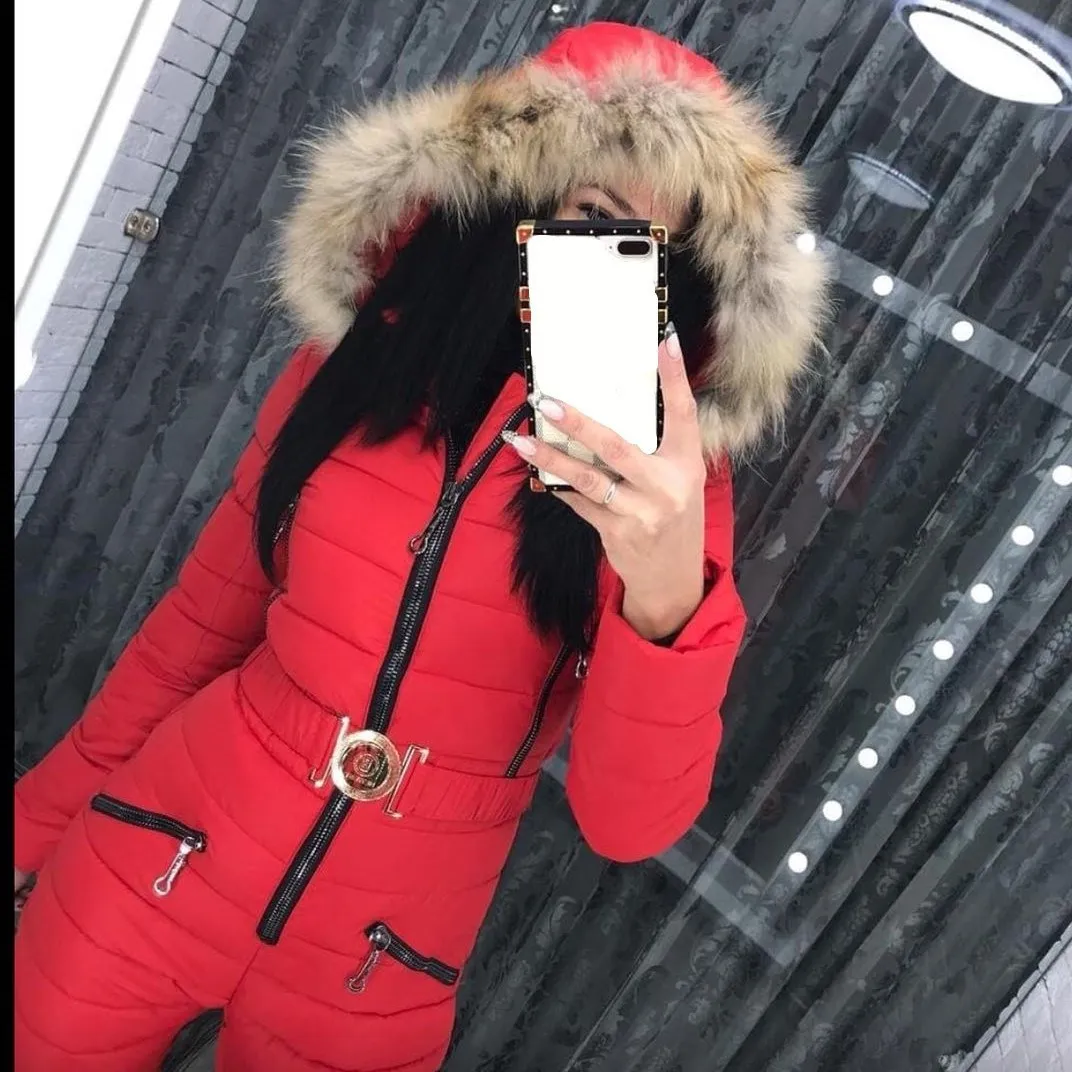 Женские повседневные теплые хлопковые стеганые комбинезоны на молнии с капюшоном, винтажные однотонные куртки пояса для пальто, цельные зимние спортивные костюмы
