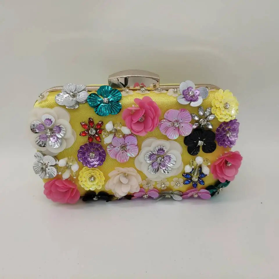 Yellow Flower Bag Женский клатч с цветами Boutique De FGG, украшенная кристаллами вечерняя сумочка для свадьбы, вечеринки, кошелек - Цвет: Yellow Flower Bag
